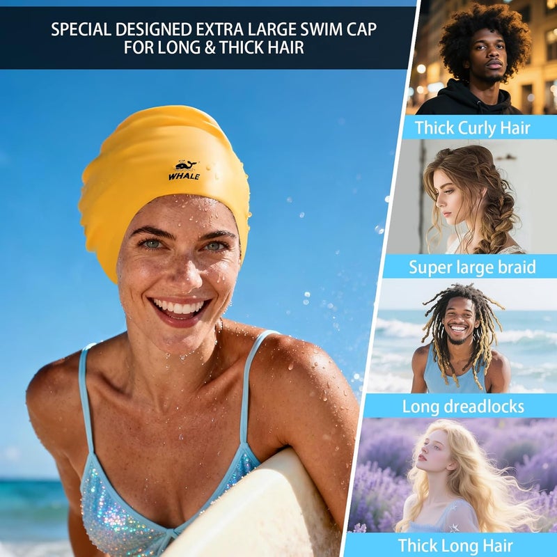 Whale Extra Large Swim Cap for Women Men Non-Slip, High Elasticity Keeps Hair Dry Unisex Large Size Suitable for Long Hair, Curly Hair and African Dreadlocks - Image 3
